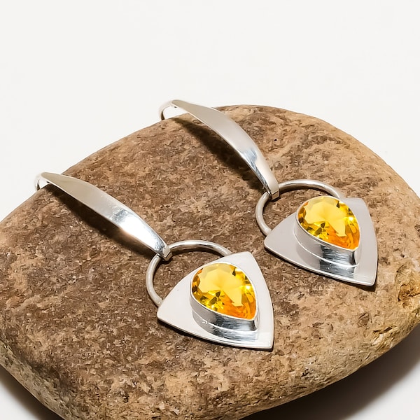 Citrine Gemstone Earring, 925 Sterling Silver, Light Yellow Pear Stone, Drop Dangle Handmade Jewelry, Comfortable Earring, Gift For Friend