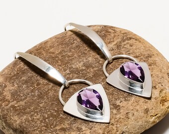 Purple Amethyst Earring, 925 Sterling Silver Earring, Beautiful Earring, Gemstone Earring, Handmade Earring, Silver Earring, Gift For Her