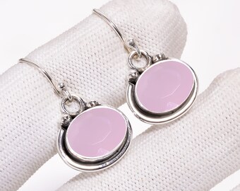 Brinco de prata esterlina 925, brinco de quartzo rosa, brinco de pedra preciosa para noivado, brinco feminino, brinco de prata, presente para ela