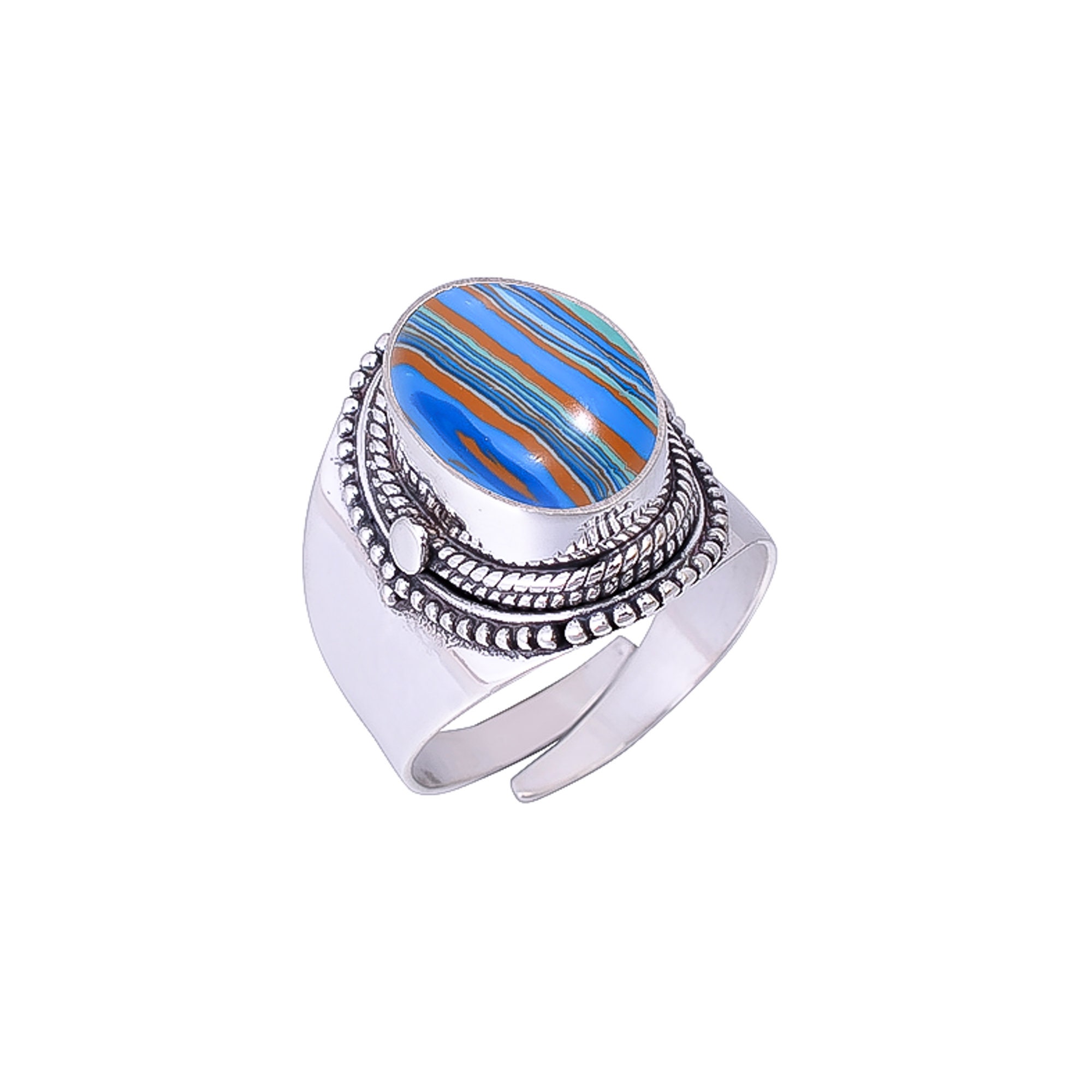 Blue Rainbow Calsilica Ring, Gemstone Ring, Oval Shape Ring, 925 Sterling Silver Ring, Women Ring, Handmade Ring, Gift For Adjustable Ring