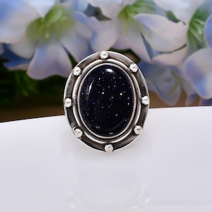 Blue Sunstone Ring, 925 Sterling Silver Ring, Gemstone Ring, Handmade Ring, Elegant Ring, Blue Stone, Oval Shape Ring, Gift For Her