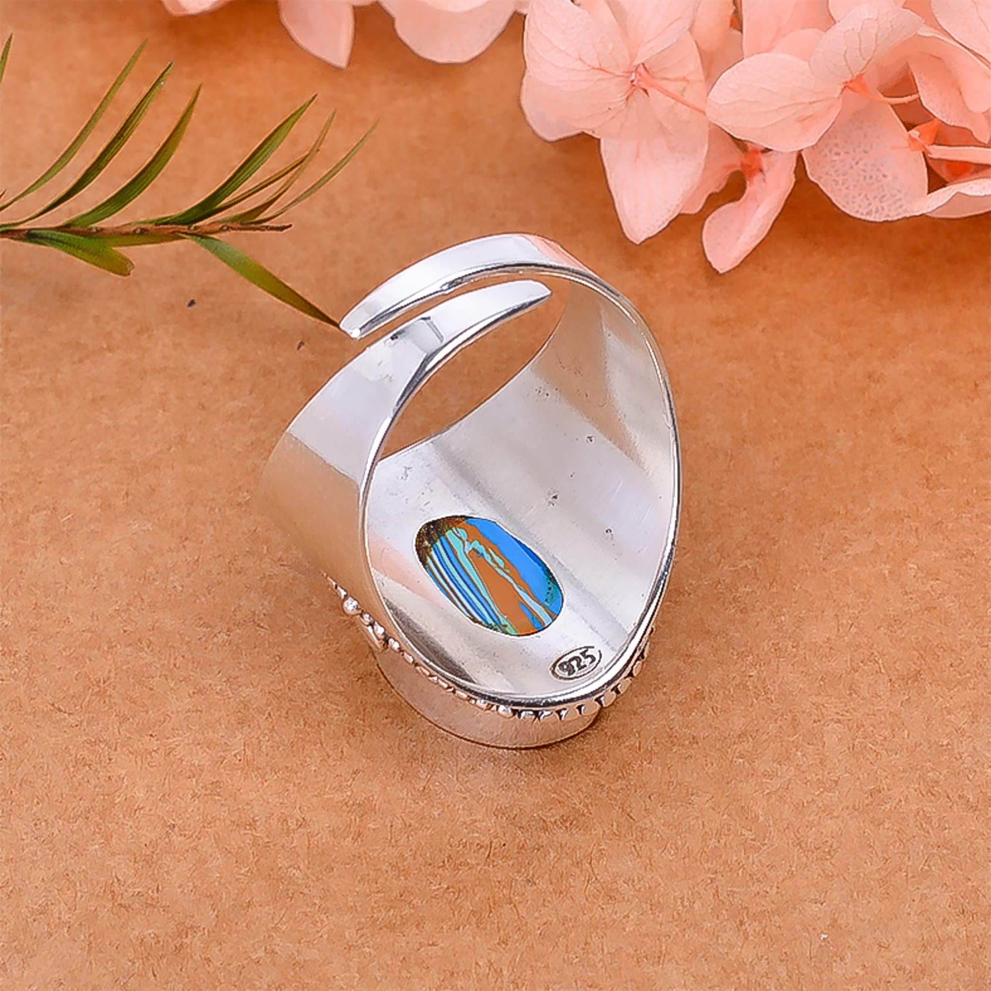 Blue Rainbow Calsilica Ring, Gemstone Ring, Oval Shape Ring, 925 Sterling Silver Ring, Women Ring, Handmade Ring, Gift For Adjustable Ring