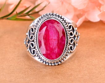 Anello in argento sterling 925 con rubino, anello con pietra preziosa, anello fatto a mano, anello importante, anello elegante, anello di promessa, gioielli in argento, regalo per lei