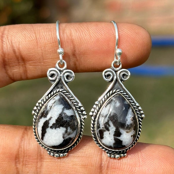 White Buffalo Turquoise Earrings, Turquoise Teardrop Sterling Silver Handmade Earrings, Birthday Gift Jewelry, AAA Quality Gemstone Earring