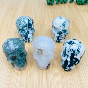 Small Moss Agate Skulls, Small Crystal Skull, Moss Agate Carvings, 2 Inch Skull