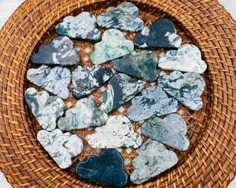 Moss Agate Clouds, Agate Clouds, Carved Crystal Clouds, Green And White Crystal Agate Clouds