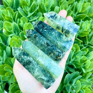 Prehnite Towers, Natural Polished Prehnite Tower, Prehnite Points, Metaphysical, Crystal Healing Prehnite