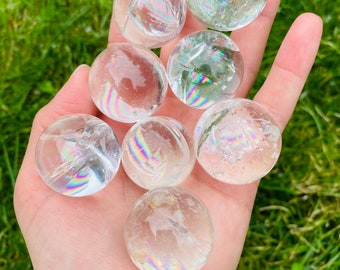 Clear Quartz Spheres, Small Clear Quartz Crystal Ball With Rainbows