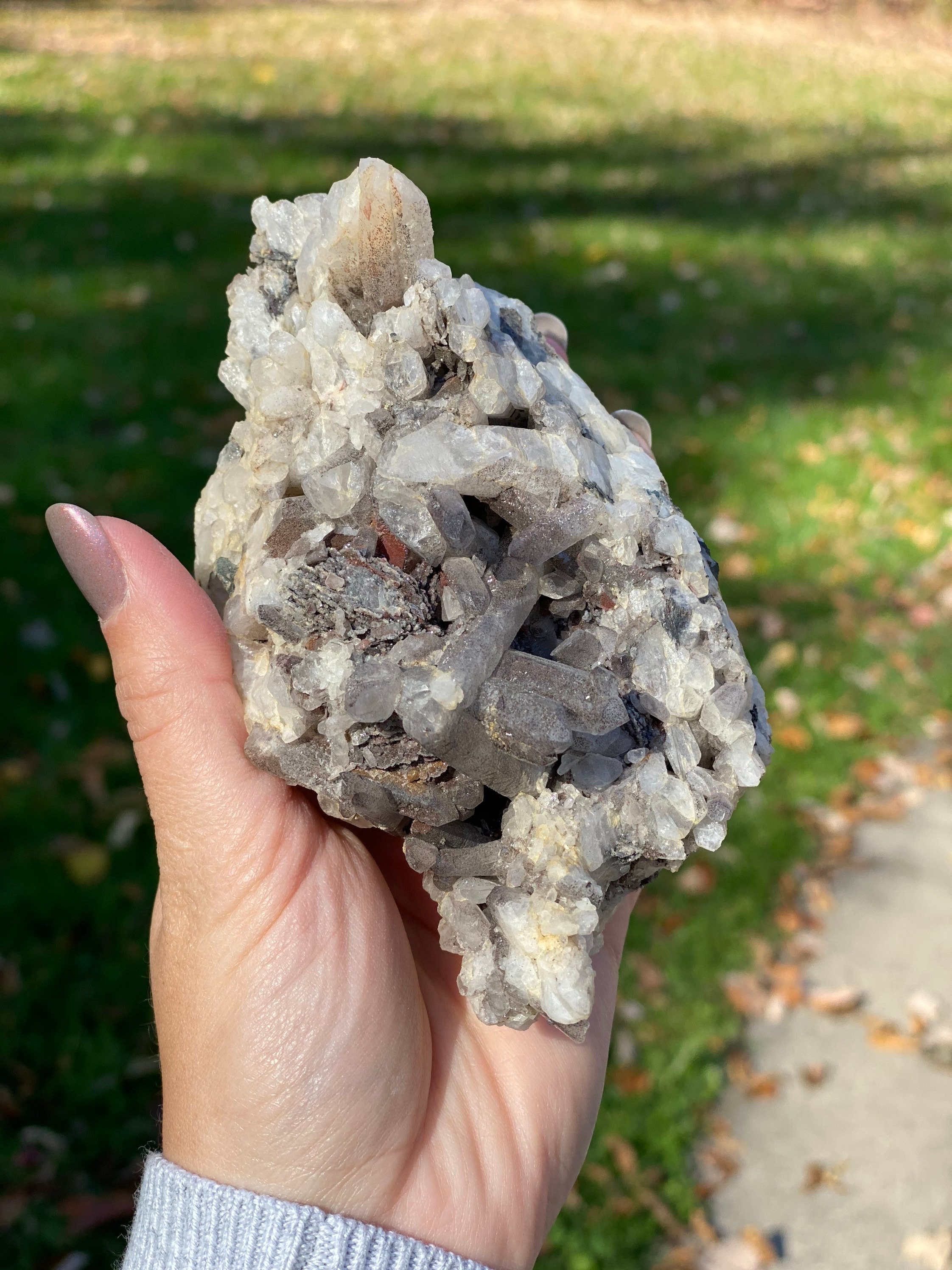 1lb 5oz Hematoid Quartz Cluster, Black Hematite Rosette And Quartz Specimen