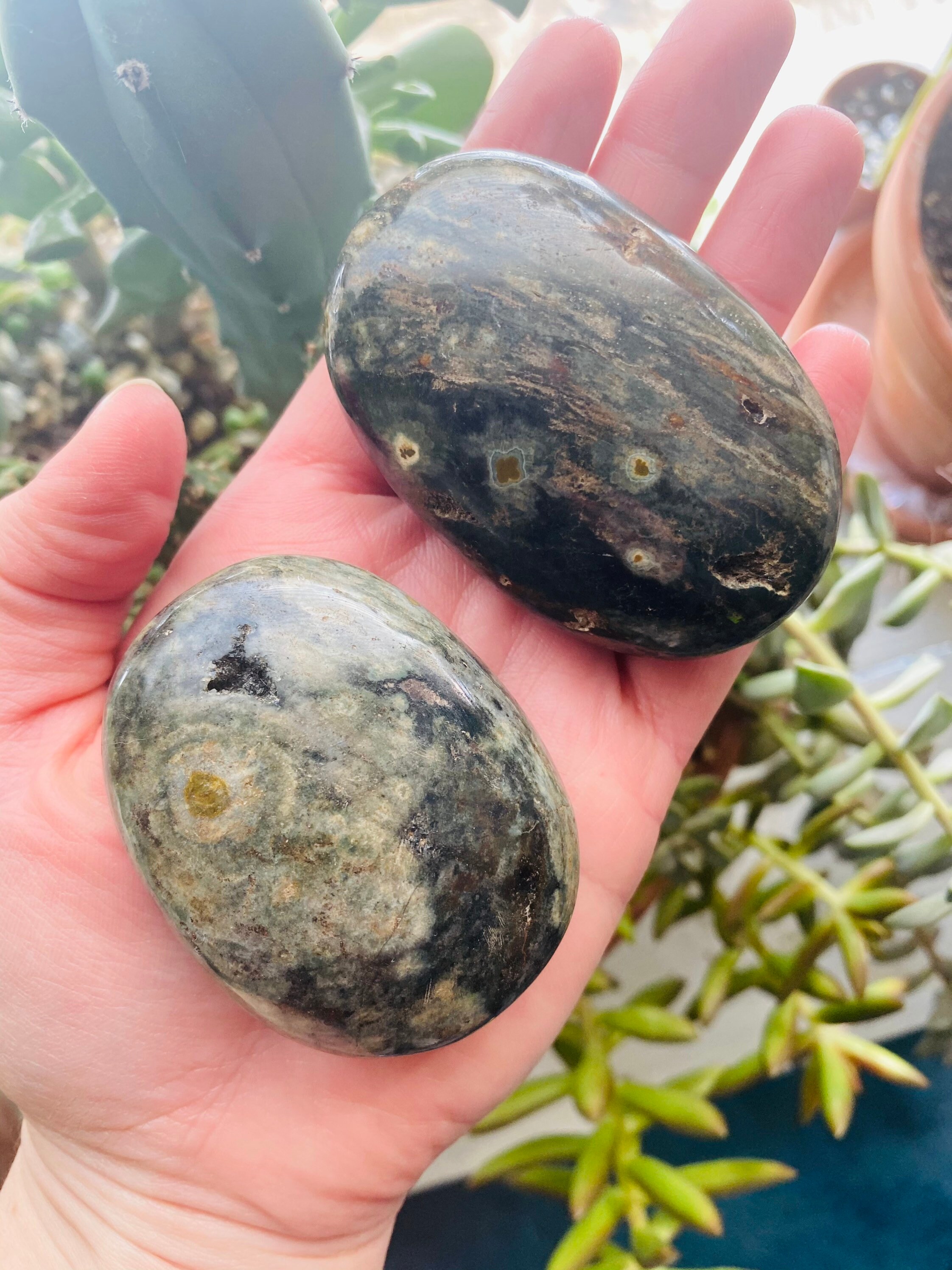 Ocean Jasper Palm Stones, OJ Palm Stone, Medium Polished OJ Stone, Palm Stone