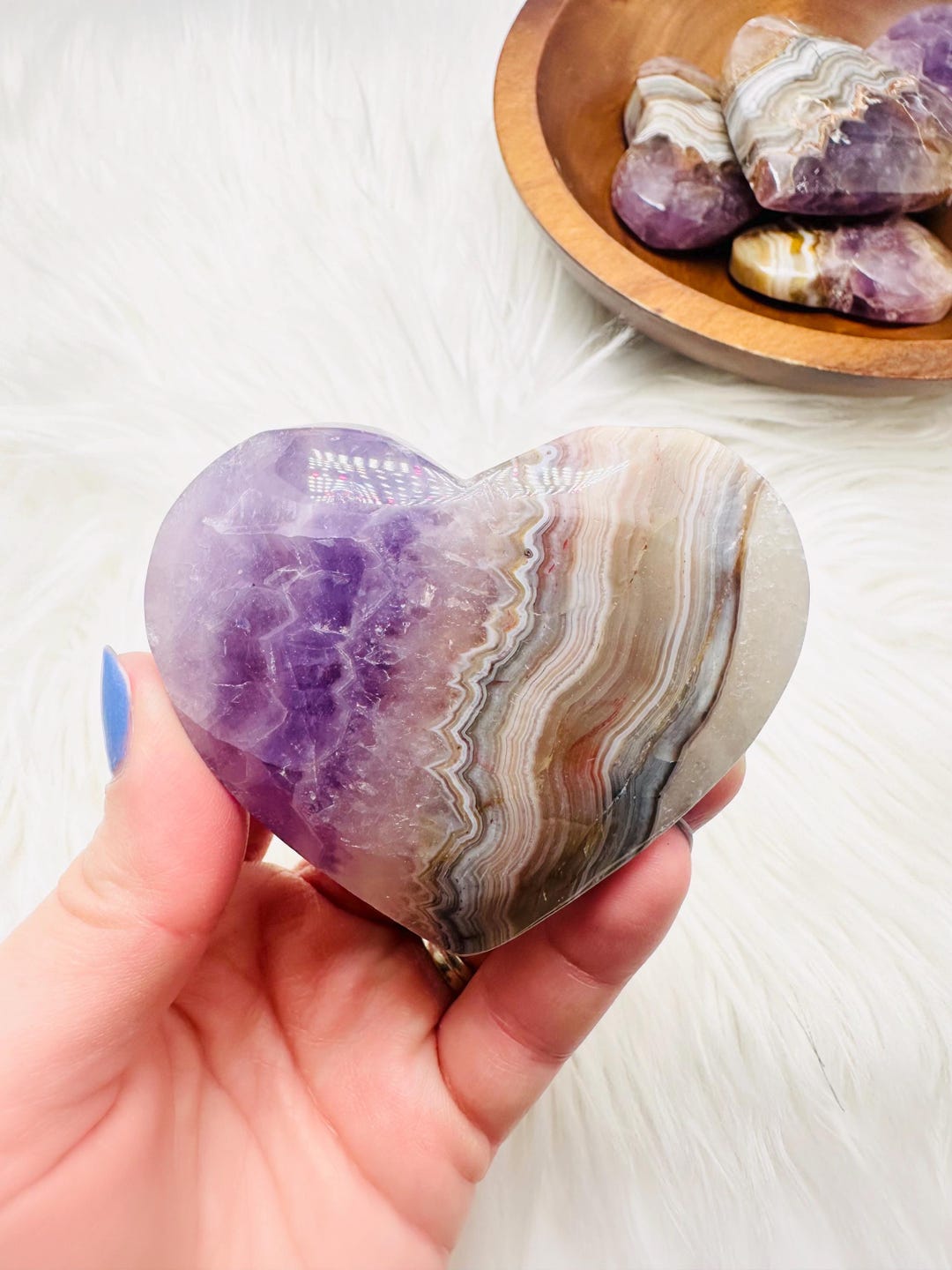 Amethyst Heart Carvings, Agate Amethyst Hearts, Polished Crystal Hearts