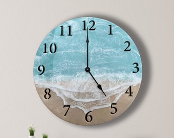 Beach Clock Without Shells, Coastal Boho Chic Nautical Shore Decor Home House Gift Retired Ocean Lover Mom Grandma Aunt Sister New Jersey