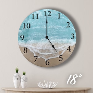Beach Clock: Coastal Ocean Wave Art, Nautical Home Decor