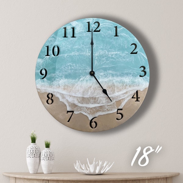 Beach Clock Without Shells, Coastal Boho Chic Nautical Shore Decor Home House Gift Retired Ocean Lover Mom Grandma Aunt Sister New Jersey