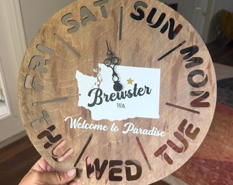 Personalized State Day of the Week Clock , Wooden Weekly Calendar Office Decor Unique Retirement Gift