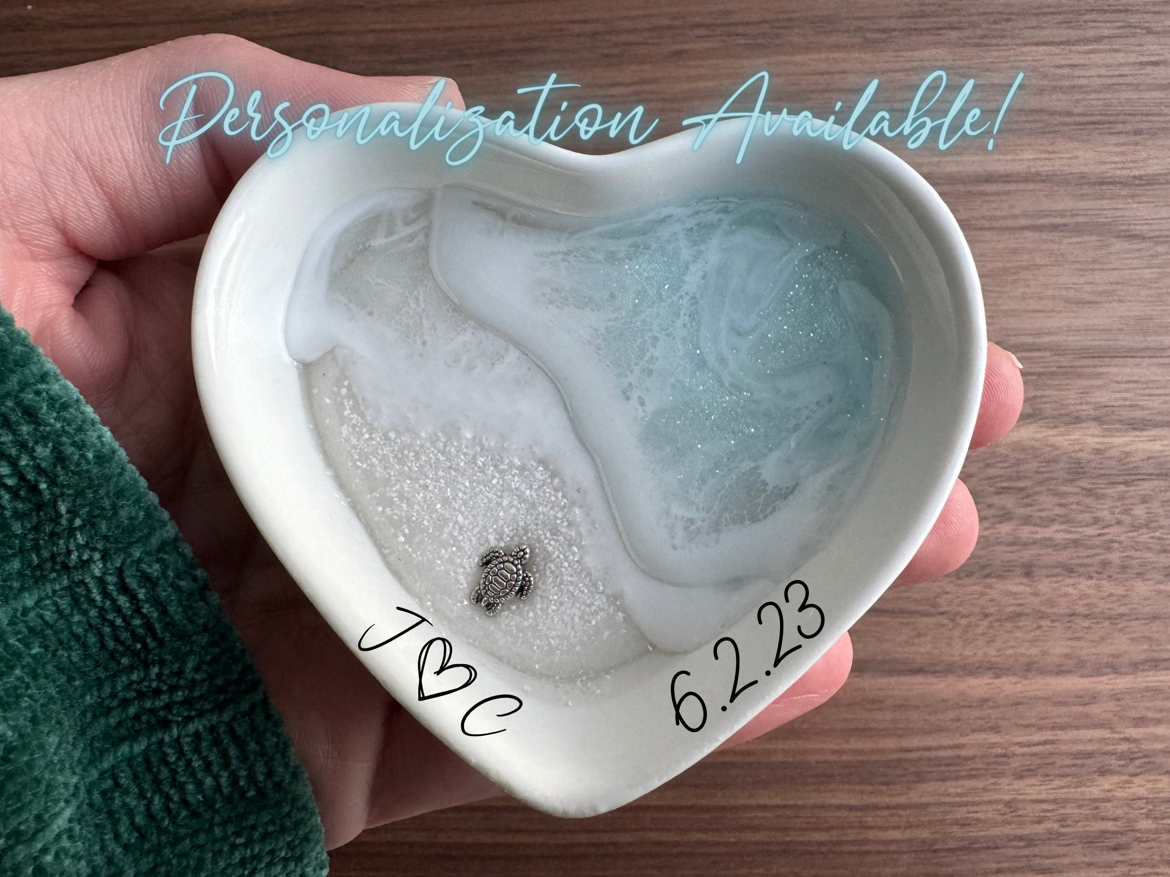 Personalized Turtle Ring Dish Custom Wedding Gift Engagement Engaged Fiancé Wife Custom Ocean Decor Beach Ceramic Heart Woman Anniversary