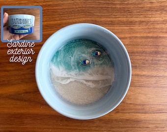Handmade Sardine Ring Dish: Coastal Jewelry Holder Tray Waves Wedding Engagement Gift