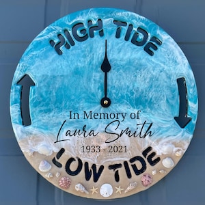 14" Memorial Tide Clock Beach Regalo a tema per il marito Festa del papà Carta nautica Decorazione costiera Decorazione della casa Pescatore Oceano Arte