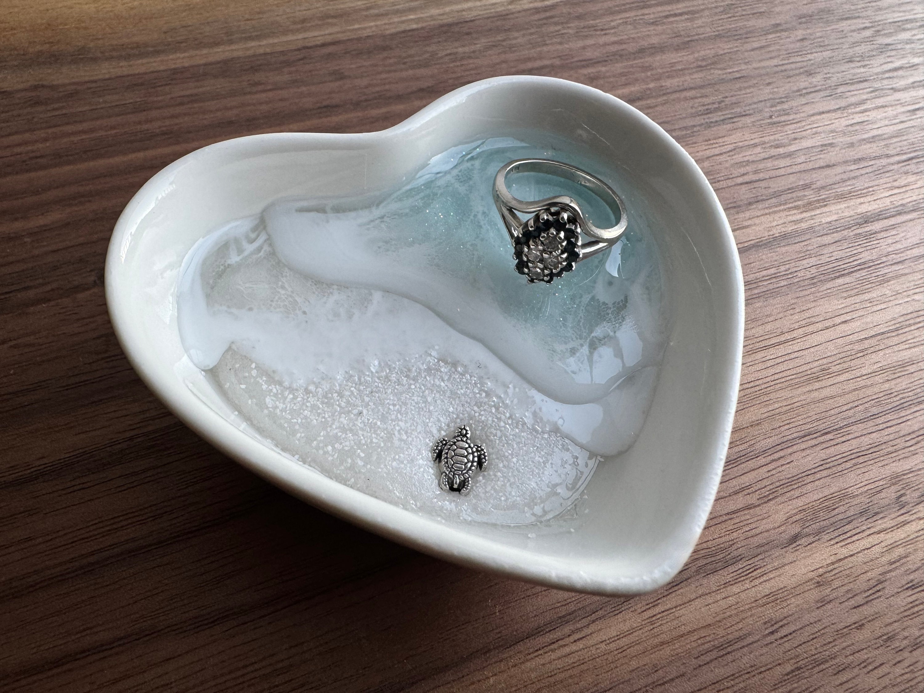 Personalized Turtle Ring Dish Custom Wedding Gift Engagement Engaged Fiancé Wife Custom Ocean Decor Beach Ceramic Heart Woman Anniversary