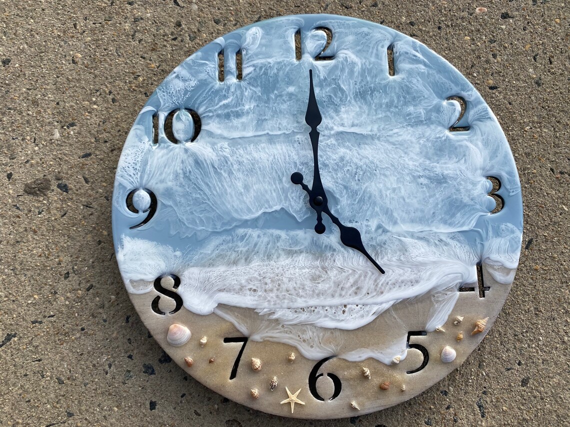 14 Ocean Clock Coastal Wall Decor Resin Beach Art Etsy