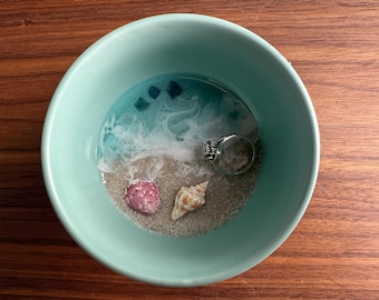 Ocean Ceramic Ring Dish: Handmade Coastal Jewelry Tray