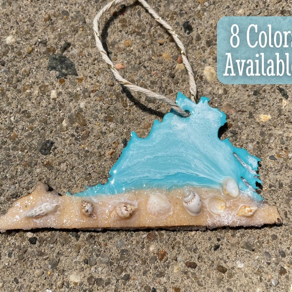 Virginia Beach Ornament, VA Hanging Decor, State Gifts, Ocean Decoration, Beach House Gift, Personalized Resin Sand Shells, Norfolk Hampton