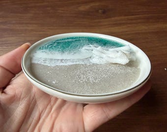 Real Coral Ring Dish, Ocean Wave Jewelry Holder, Heart Shaped Beach Wedding Gift