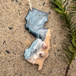 NJ Beach Ornament: New Jersey Sand and Shell Decor (4 inch)