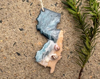 NJ Beach Ornament: New Jersey Sand and Shell Decor (4 inch)