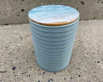 Large Kitchen Canister, Gray Blue Decor, Sugar Container, Jar for Coffee, Bathroom Storage, Beach House Decor, Home Decoration, Gift for Her