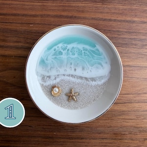 Personalized Beach Ring Dish: Ceramic Ocean Wave Jewelry Organizer