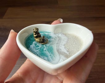 Personalized Otter Ring Dish: Beach Ocean Jewelry Tray Mahjong Dice Holder