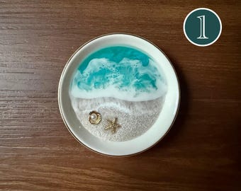 Custom Beach Ring Dish: Ocean Wave Ceramic Jewelry Holder Tray Personalized Wedding Engagement Gift