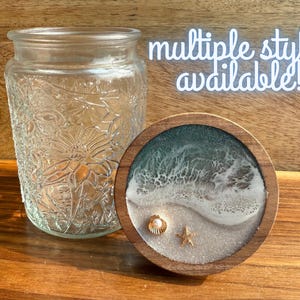 Recipiente de cocina playero hecho a mano: Decoración costera de olas del océano, tarro de tortuga