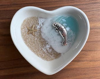 Personalized Manatee Ring Dish: Beach Ocean Jewelry Tray