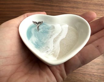 Custom Whale Tail Ring Dish, Beach Jewelry Holder Tray Wedding Engagement Gift Ocean
