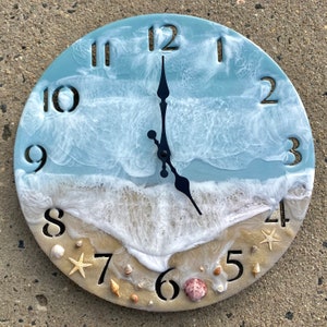 Beach Clock With Shells: Coastal Nautical Home Decor