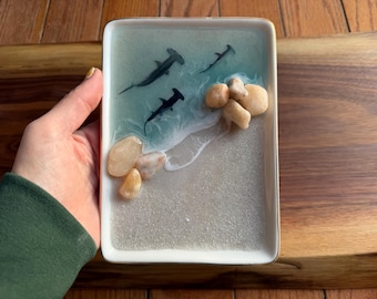 Handmade Hammerhead Shark Ring Dish, Ocean Jewelry Tray, Coastal Decor Wedding Engagement Gift