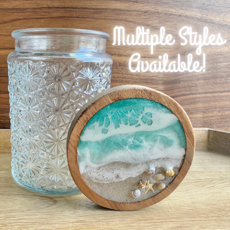 Handmade Beach Kitchen Canister, Ocean Wave Mason Coastal Storage Jar, Nautical Counter Decor Turtle New House Gift Seaside Pantry Organizer