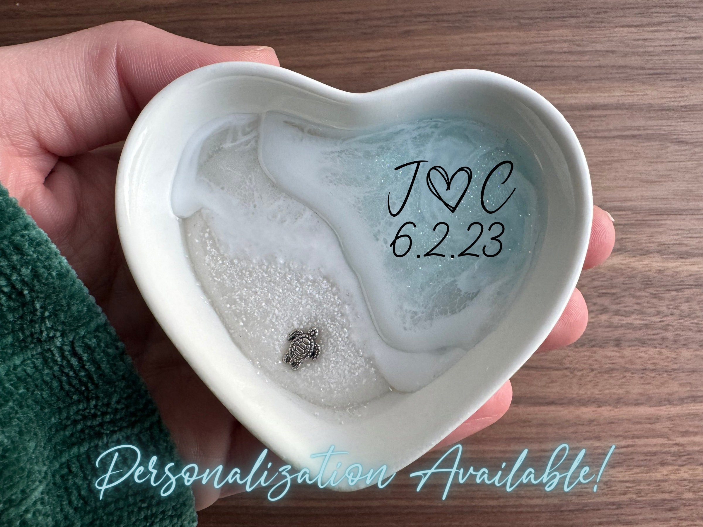 Personalized Turtle Ring Dish Custom Wedding Gift Engagement Engaged Fiancé Wife Custom Ocean Decor Beach Ceramic Heart Woman Anniversary