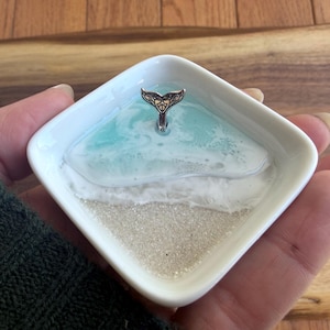 Mini Mermaid Tail Square Ring Dish: Handmade Ceramic Coastal Jewelry Tray