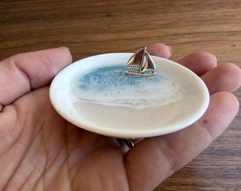 Mini-Schale mit Segelbootmotiv: Schmuck für die Küste, Stranddeko, Mahjong-Würfelhalter