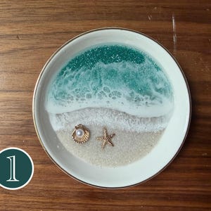 Custom Beach Ring Dish: Ocean Wave Ceramic Jewelry Holder Tray Personalized Wedding Engagement Gift