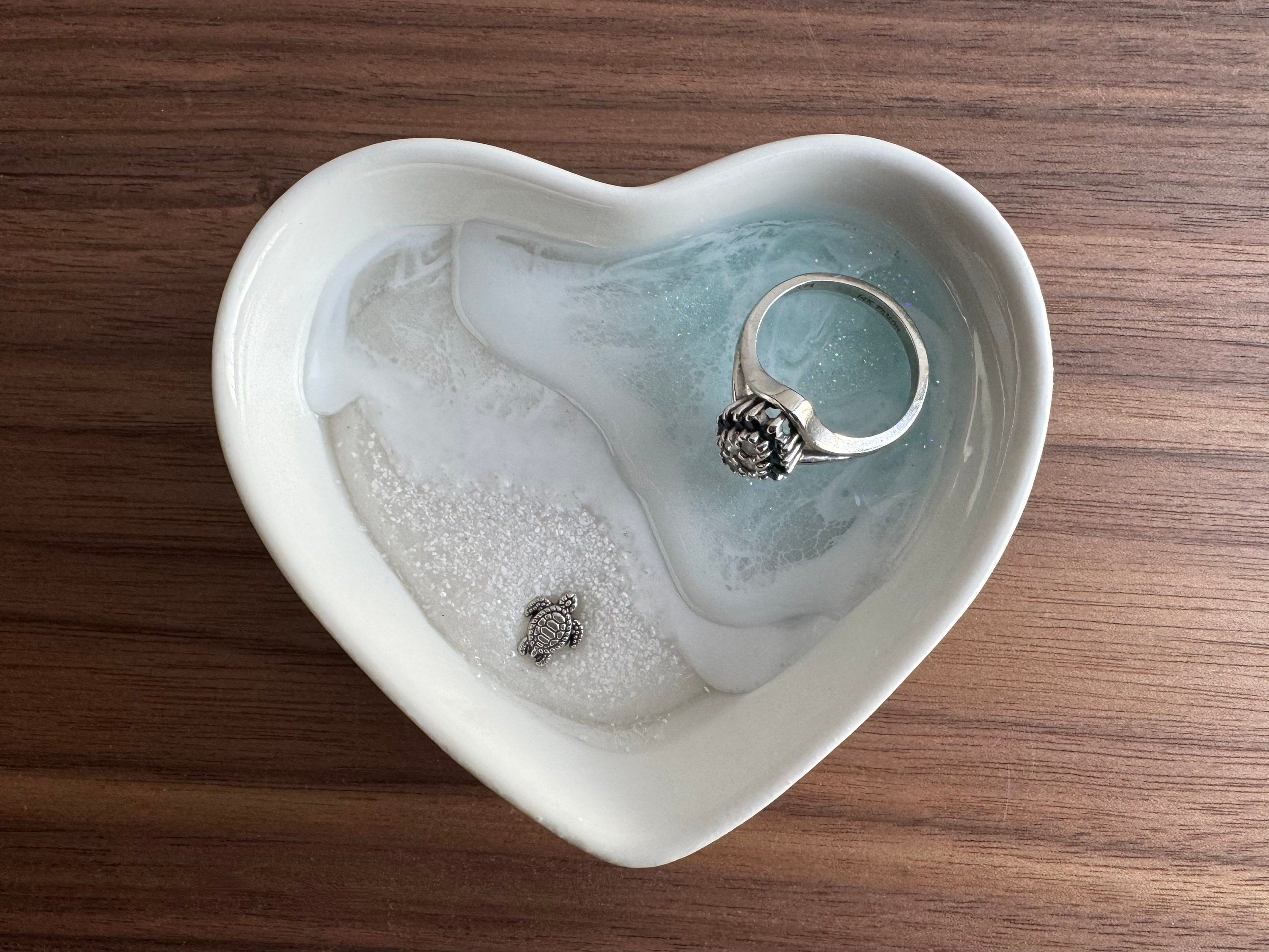 Personalized Turtle Ring Dish Custom Wedding Gift Engagement Engaged Fiancé Wife Custom Ocean Decor Beach Ceramic Heart Woman Anniversary