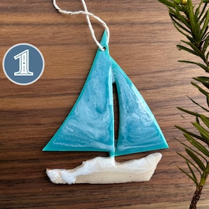 Personalized Sailboat Ornament, Handmade Gift Custom Beach Ocean Decor Sail Boat Fishing Gifts Decoration New Summer Vacation House Present