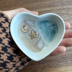 Heart Ring Dish: Gold Starfish Pearl, Beach Wedding Decor Jewelry Holder