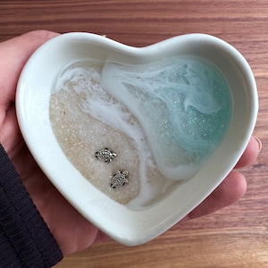 Personalized Turtle Ring Dish Custom Wedding Gift Engagement Engaged Fiancé Wife Custom Ocean Decor Beach Ceramic Heart Woman Anniversary
