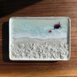 Handmade Beach Ring Dish Sea Turtle Jewelry Tray Ocean Themed Gift Coastal Home Decor Engagement Gift Wedding Holder Nautical Trinket Dish