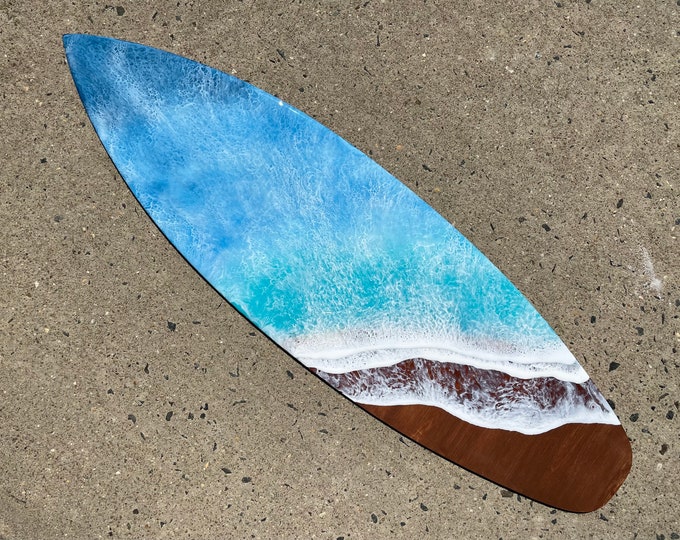 Surfboard Wall Art, Surf Decor Beach House, Surfing Decoration, Hanging Coastal Surfer Gift, Longboard Personalized Custom Epoxy Resin