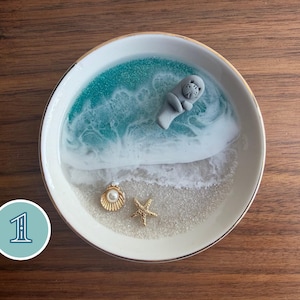 Personalized Manatee Ring Dish: Beach Decor Jewelry Tray for Florida Wedding, Engagement